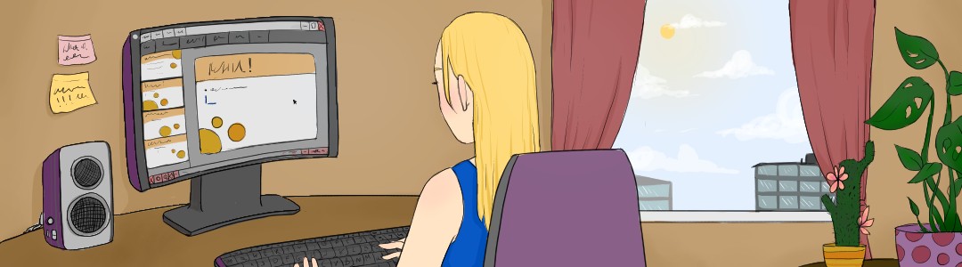 Alita is learning something on a computer